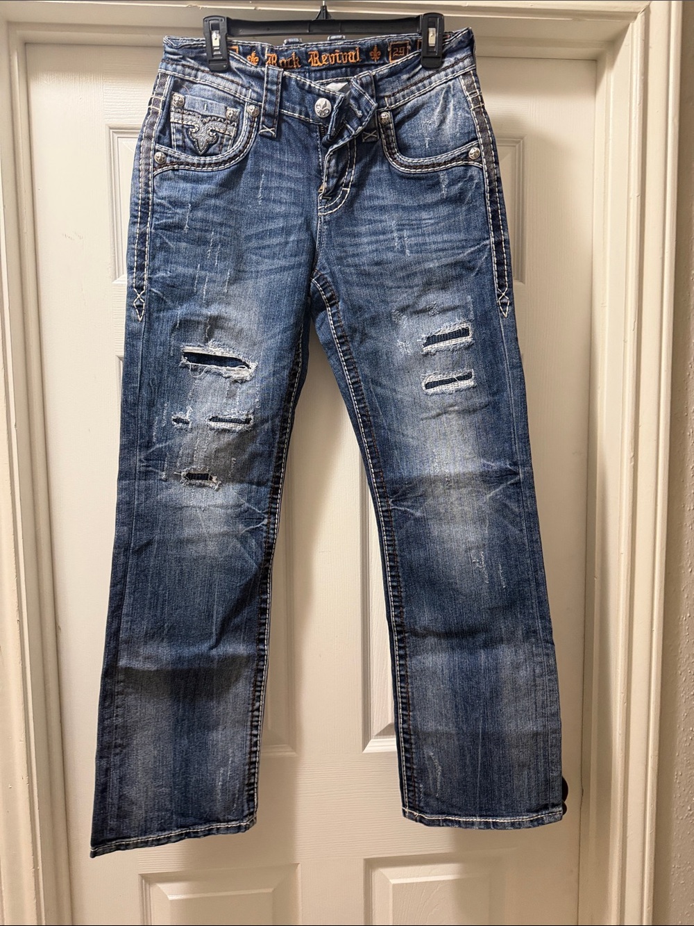 Rock Revival Men's Distressed Bootcut Jeans - Blue